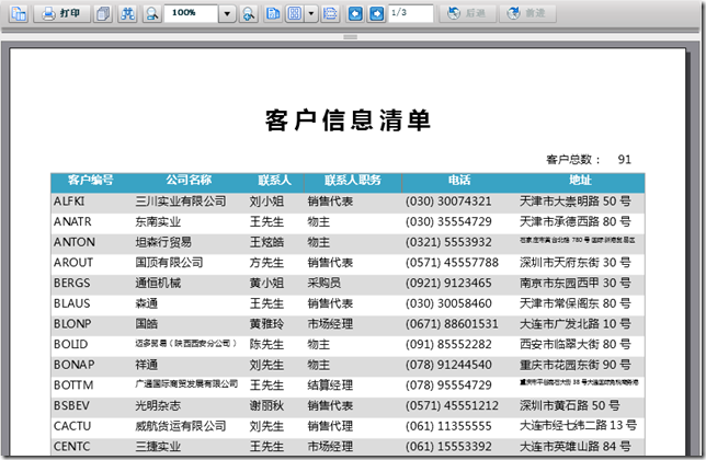 ActiveReports 客户信息清单