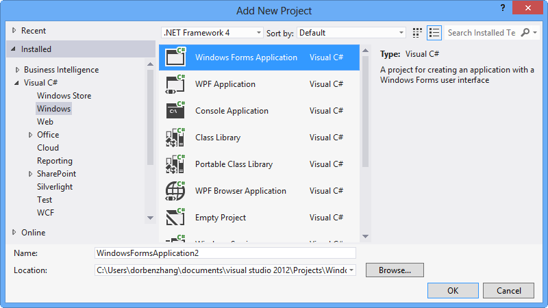 Create a new Windows Forms Application