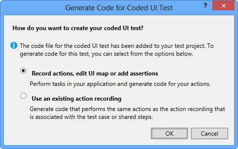 Generate Code for Coded UI Test
