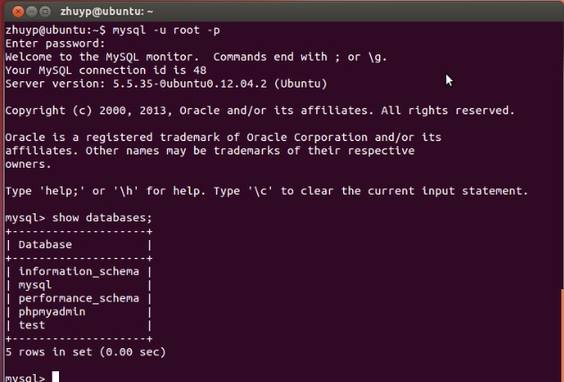 Ubuntu 安装mysql和简单操作