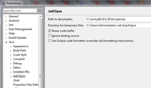 Eclipse反编译工具Jad及插件JadClipse配置