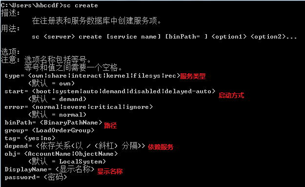 sc创建服务具体介绍
