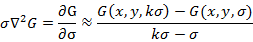 σ∇^2 G=∂G/∂σ≈(G(x,y,kσ)-G(x,y,σ))/(kσ-σ)