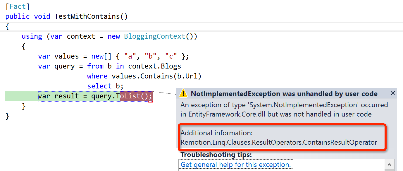 EntityFramework 7 Linq Contains In 奇怪问题