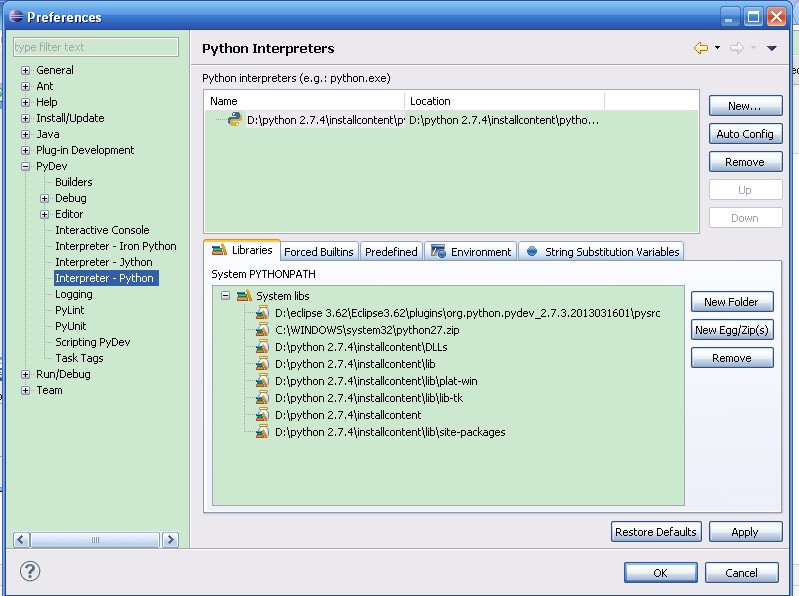 安装python2.7 + eclipse (用pydev设置,并设置字