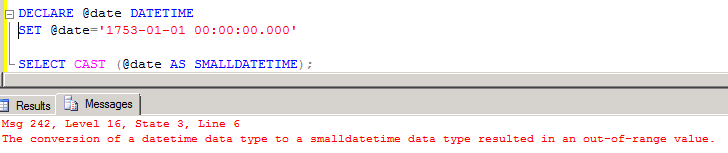Sqlserver DateTime转换成SMALLDATETIME时“产生一个超出范围的值”「建议收藏」