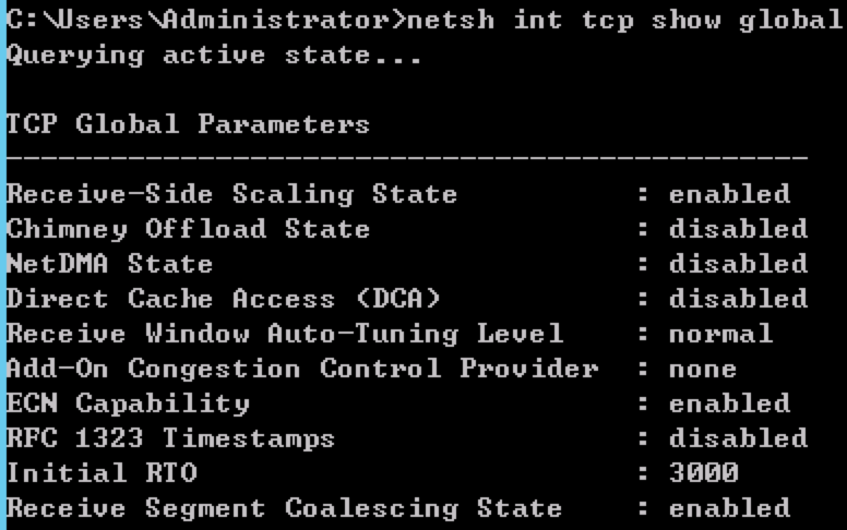 netsh int tcp show global